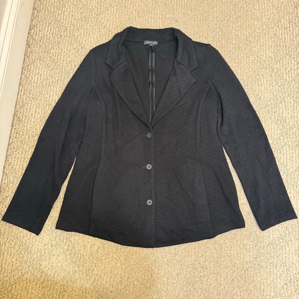 Eileen Fisher blazer sweater jacket black size Medium Quiet Luxury
